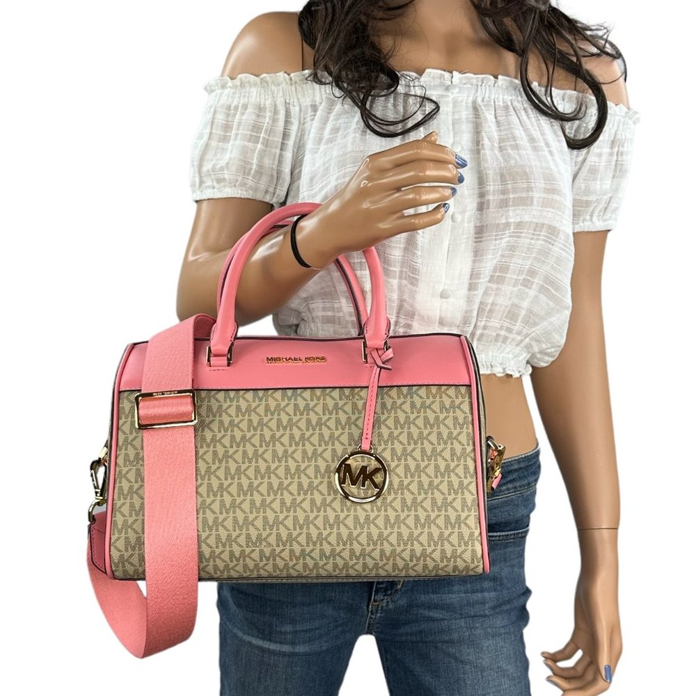 Michael Kors Pink and Brown Signature Satchel
